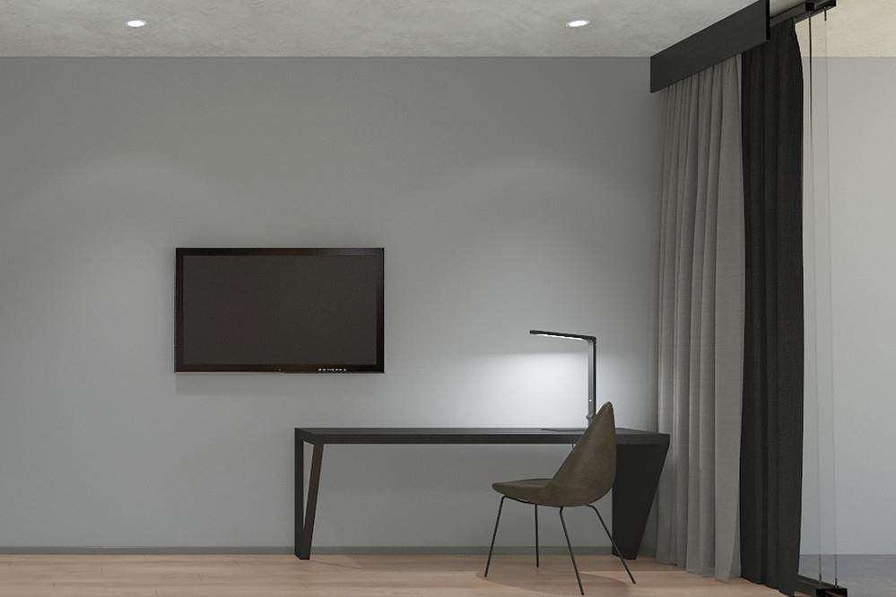 Hotel Crystalbrook Vincent Brisbane Pokój zdjęcie A room with a TV, a chair, a table, a curtain, and a lamp